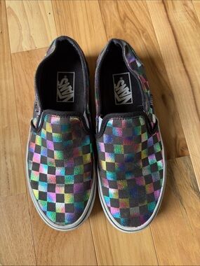 Vans Women’s Slip-On Holographic Checkerboard Sneakers - Black & Multi